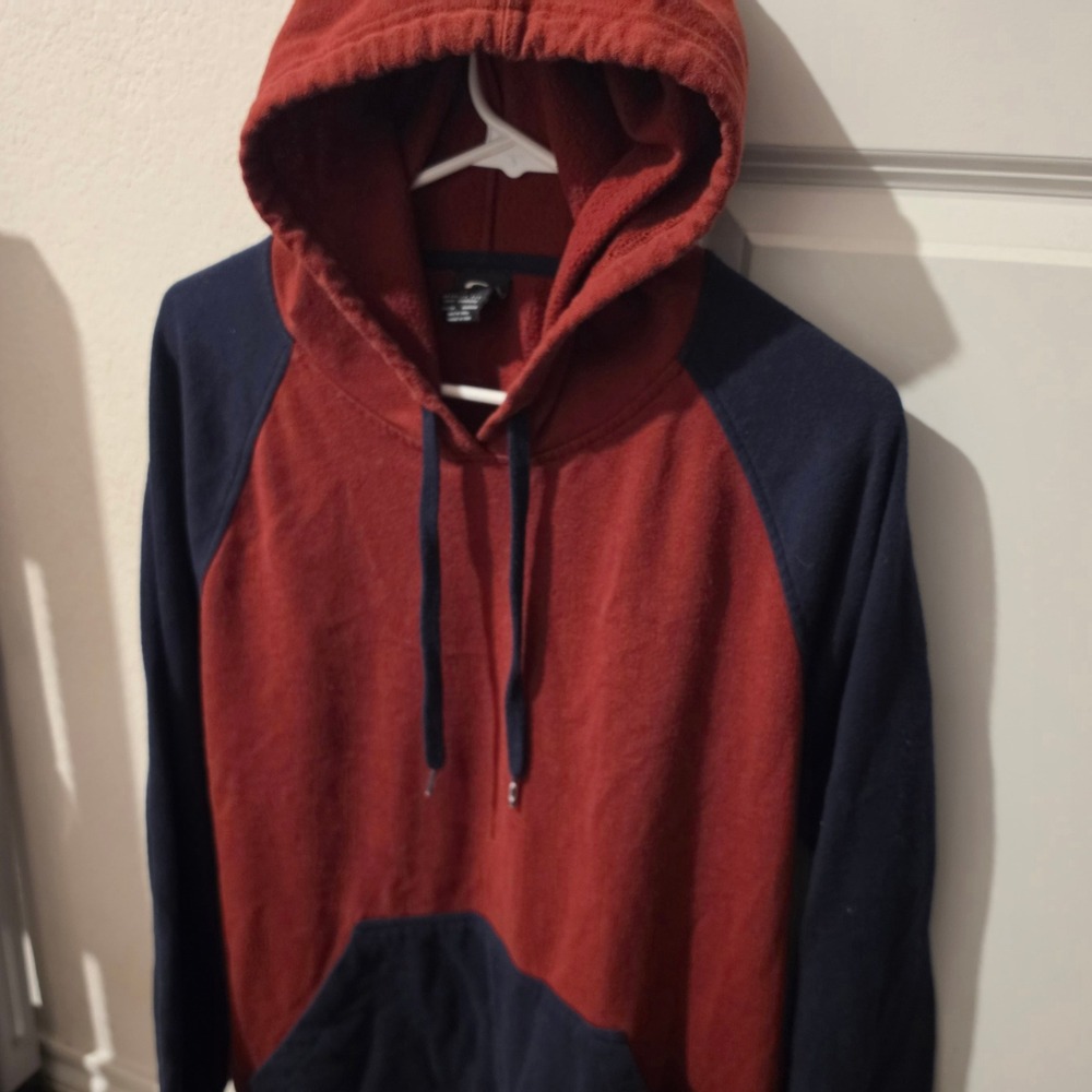 Oakley Mens Raglan Hoodie orange Navy Blue Colorblock Fleece Pullover Size Large